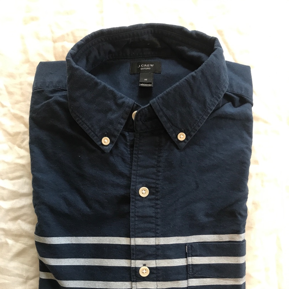 Men’s Slim Fit J. Crew Navy Striped Oxford Size M
